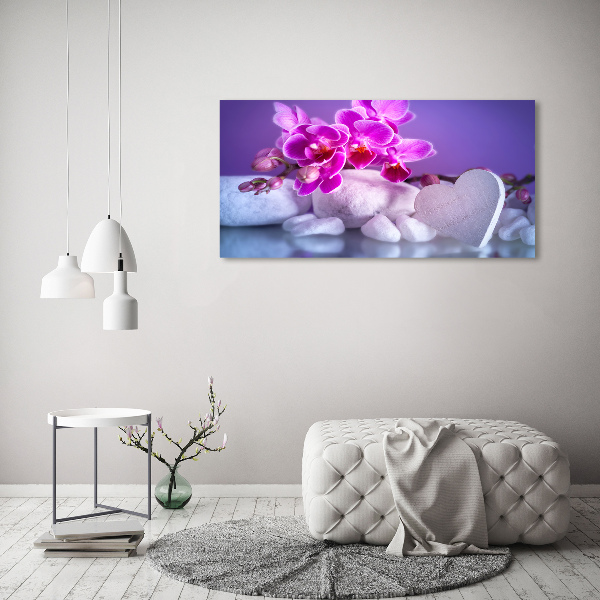 Canvas schilderij Orchidee en hart