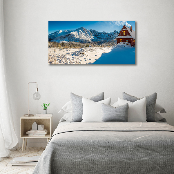 Foto canvas Een huisje in de bergen