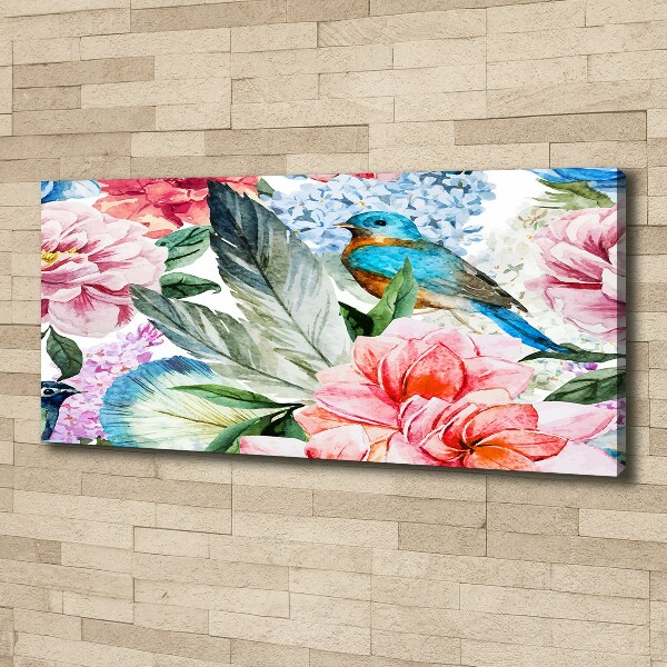 Canvas foto Bloemen en vogels