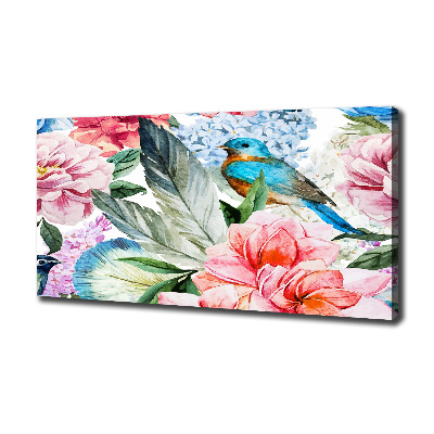 Canvas foto Bloemen en vogels