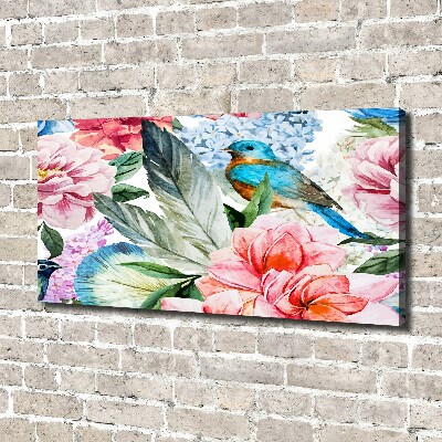 Canvas foto Bloemen en vogels