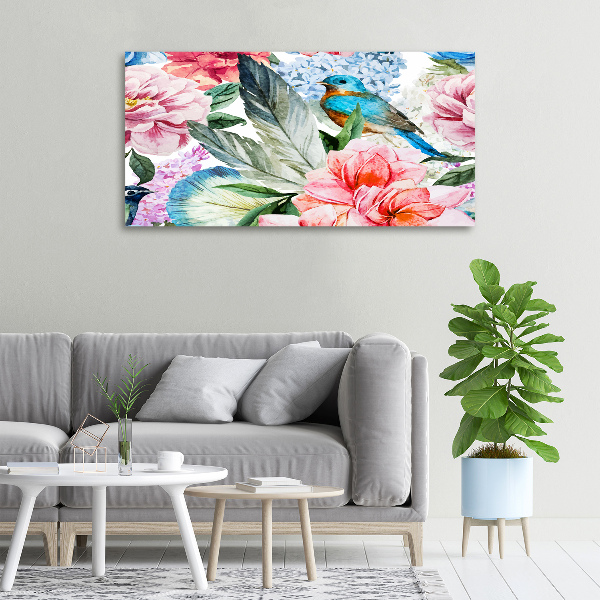Canvas foto Bloemen en vogels