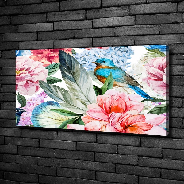 Canvas foto Bloemen en vogels