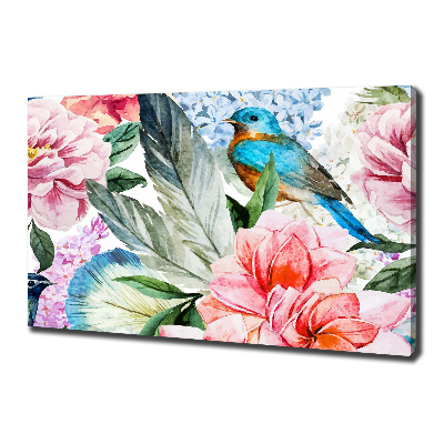 Canvas foto Bloemen en vogels