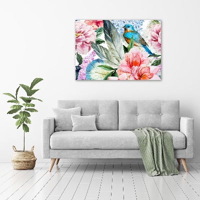 Canvas foto Bloemen en vogels