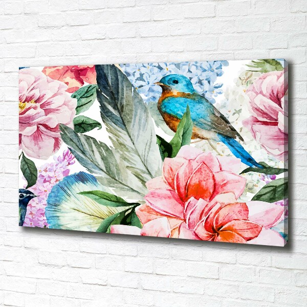 Canvas foto Bloemen en vogels