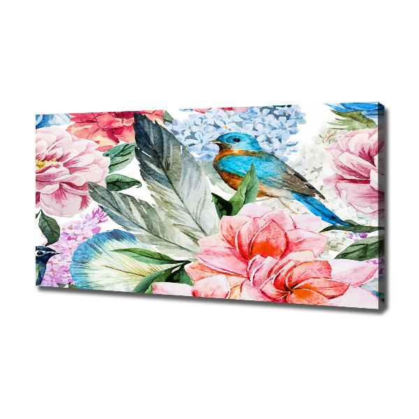 Canvas foto Bloemen en vogels