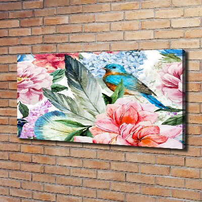 Canvas foto Bloemen en vogels