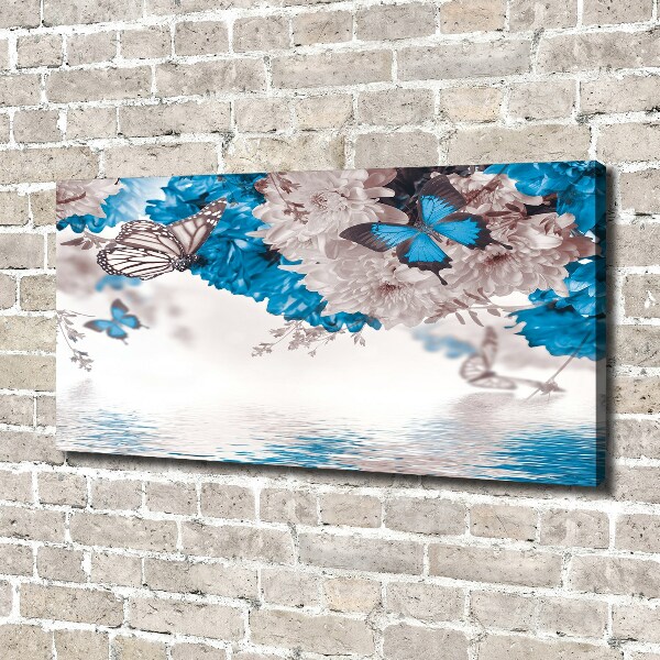 Canvas schilderij Bloemen en vlinders