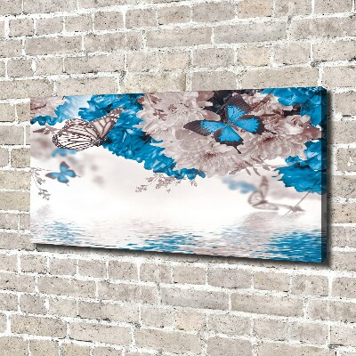 Canvas schilderij Bloemen en vlinders