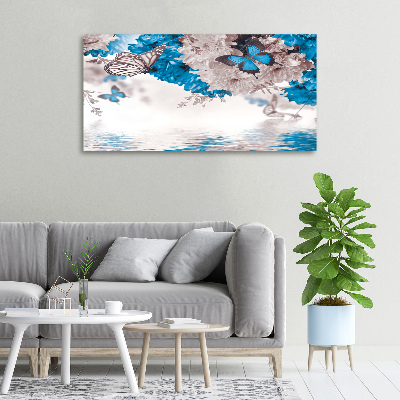 Canvas schilderij Bloemen en vlinders