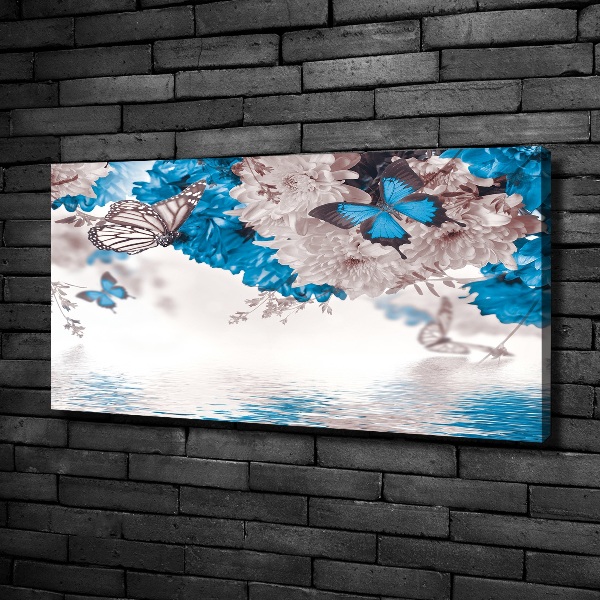 Canvas schilderij Bloemen en vlinders