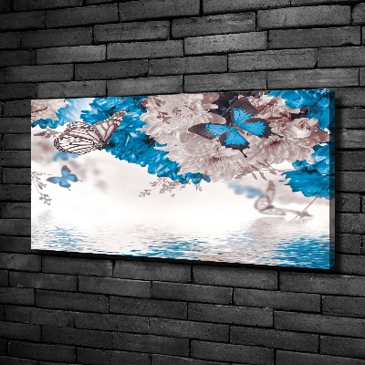 Canvas schilderij Bloemen en vlinders