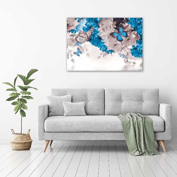 Canvas schilderij Bloemen en vlinders