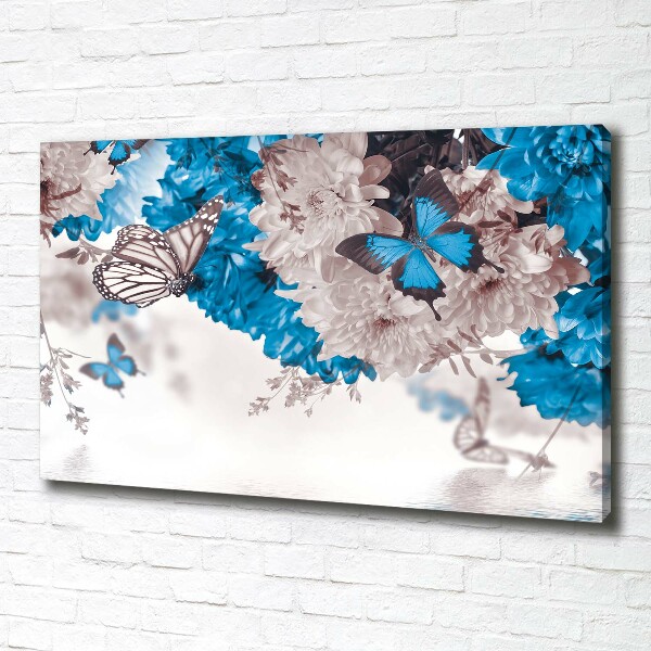 Canvas schilderij Bloemen en vlinders