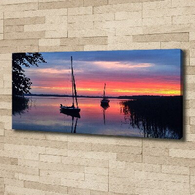 Foto canvas Zeilboten bij zonsondergang