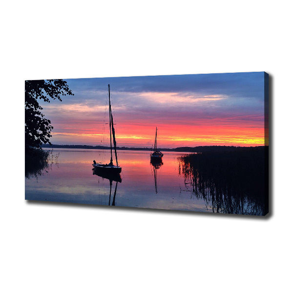 Foto canvas Zeilboten bij zonsondergang