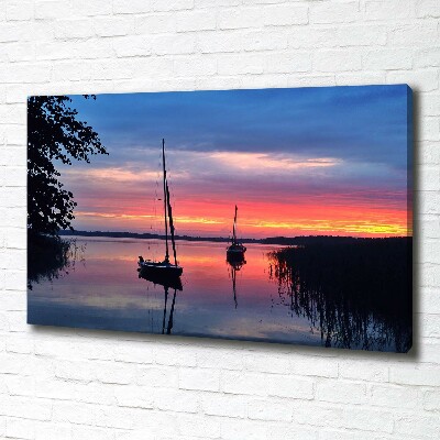 Foto canvas Zeilboten bij zonsondergang