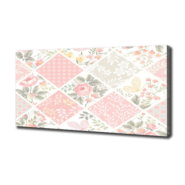 Canvas foto Patroon van rozen en vlinders