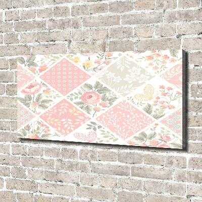 Canvas foto Patroon van rozen en vlinders