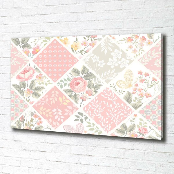 Canvas foto Patroon van rozen en vlinders