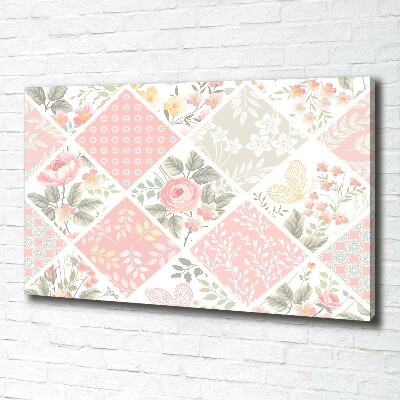 Canvas foto Patroon van rozen en vlinders