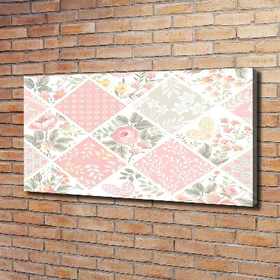 Canvas foto Patroon van rozen en vlinders