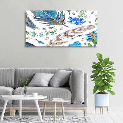 Canvas schilderij Veren en bloemen