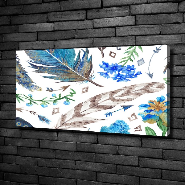Canvas schilderij Veren en bloemen