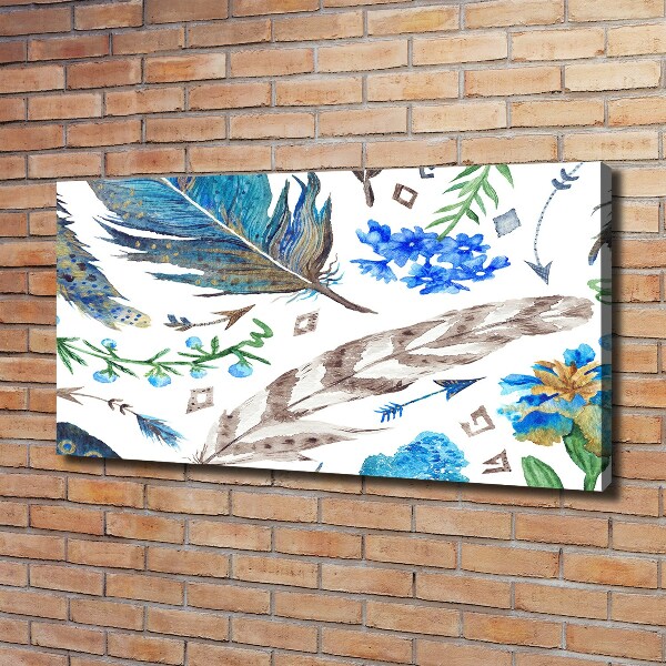 Canvas schilderij Veren en bloemen