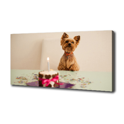 Canvas foto Hond met taart