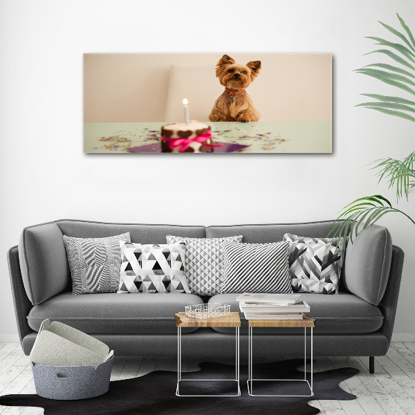 Canvas foto Hond met taart