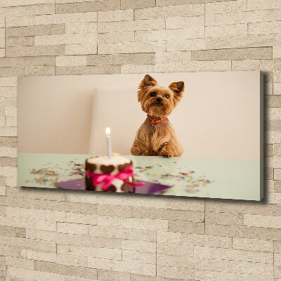 Canvas foto Hond met taart