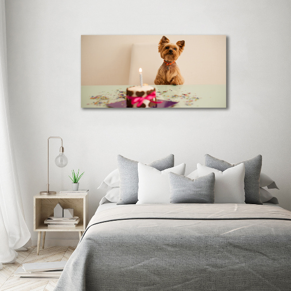 Canvas foto Hond met taart