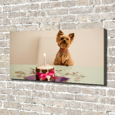 Canvas foto Hond met taart
