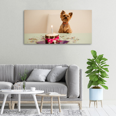 Canvas foto Hond met taart