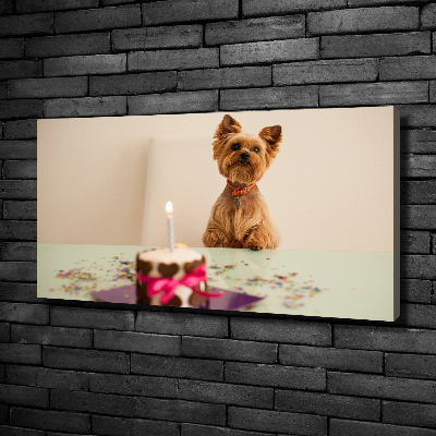 Canvas foto Hond met taart