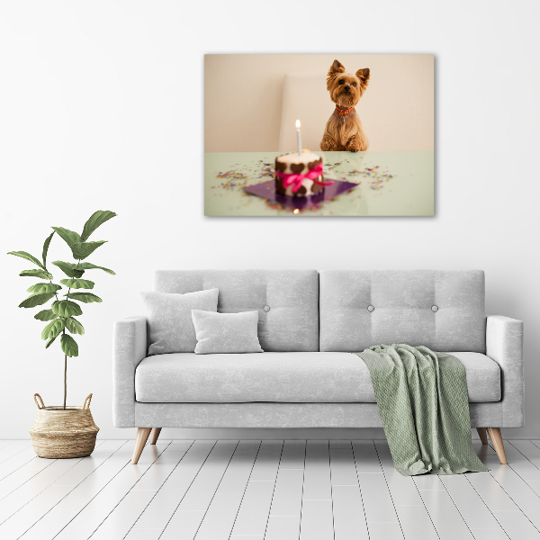 Canvas foto Hond met taart