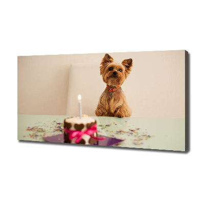 Canvas foto Hond met taart