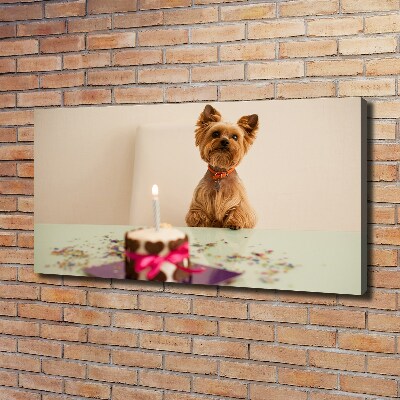Canvas foto Hond met taart