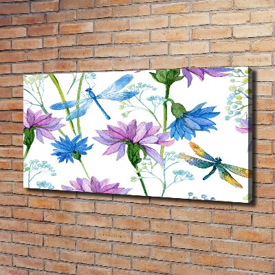 Schilderij op canvas Bloemen en libellen