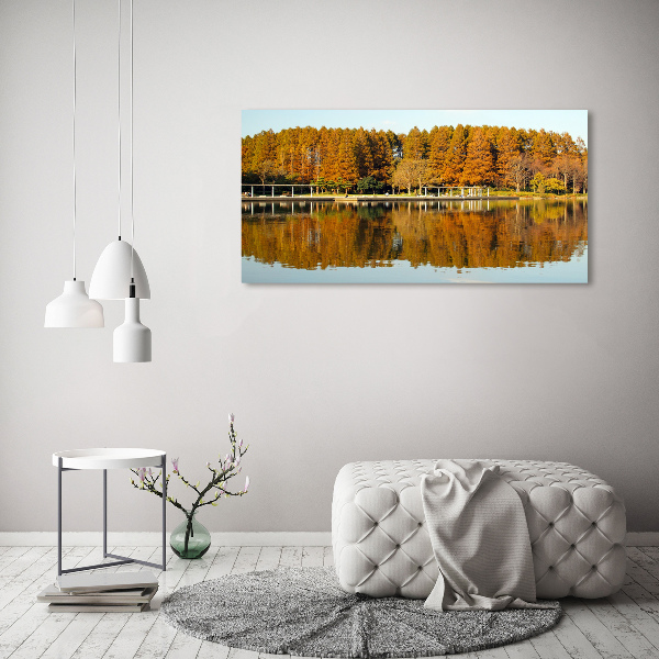 Foto op canvas Bos aan het meer