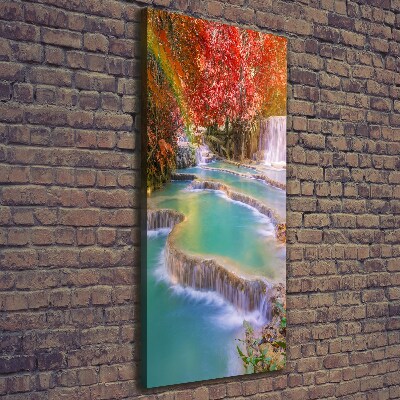 Verticaal canvasschilderij Waterval in de herfst