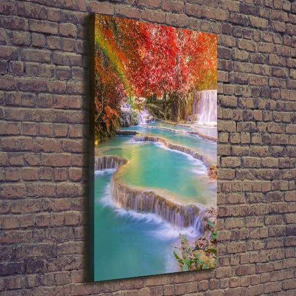 Verticaal canvasschilderij Waterval in de herfst
