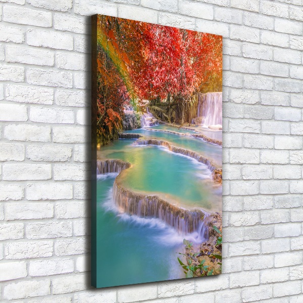 Verticaal canvasschilderij Waterval in de herfst