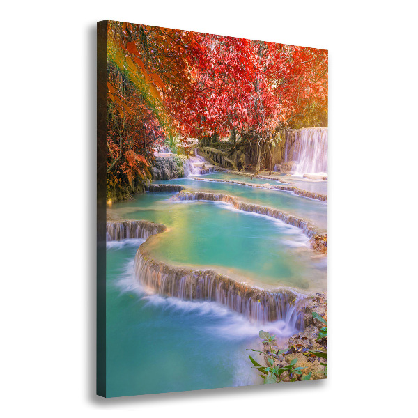Verticaal canvasschilderij Waterval in de herfst