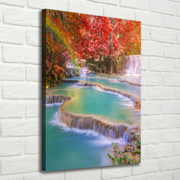 Verticaal canvasschilderij Waterval in de herfst