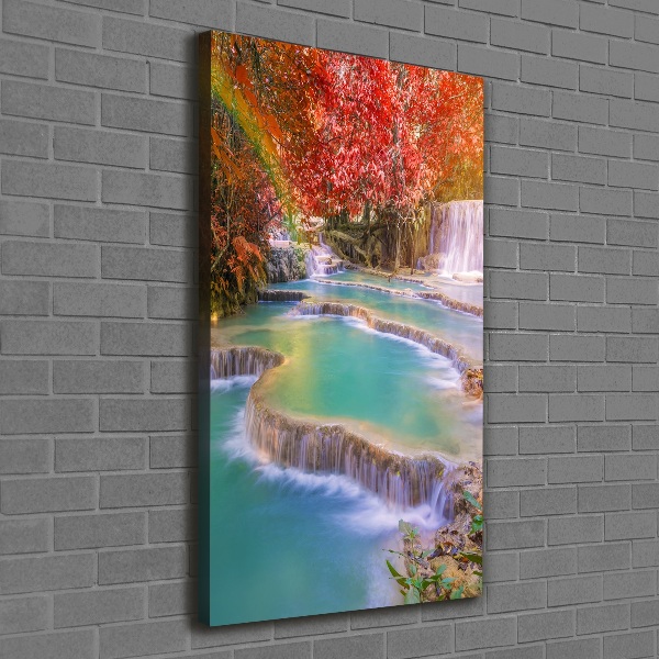 Verticaal canvasschilderij Waterval in de herfst