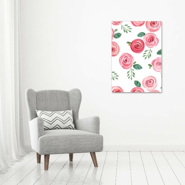 Verticaal canvasschilderij Roze rozen