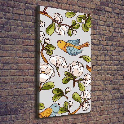 Verticaal schilderij op canvas Vogels en bloemen
